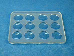 Tpfelplatten mit 12 Vertiefungen, ca. 76 x 60 cm, Durchmesser der Vertiefung 16 mm</p>Glass plates with 12 cavities</p> Laborbedarf,Mikroskopie,Frbung