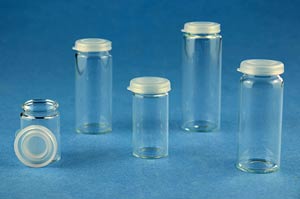 Rollrandglser  Klarglas mit Schnappdeckel aus Kunststoff<br>Laborbedarf, Laborglas, Rollrandglser