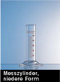 Messzylinder niedere Form Klasse B (Duran-Glas) mit Glasfu, braune Graduierung mit Silberbrand Eterna -Diffusionsfarbe</p>Laborbedarf Laborglas Volumenmessung