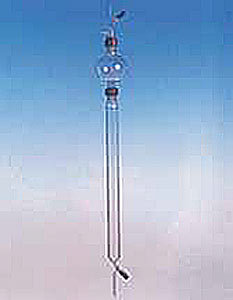 Flasch-Chromatografie-Sule  NS komplett mit Sule , Reservoir und PTFE Ventil-Durchlass 0-3 mm Superfix <br>Flash chromatography columns,  ST , made of borosilicat glass, consisting ofcolumn, reservoir and flow regulation valve with PTFE valve stopcock with Superfix safety device<br>Laborbedarf,Laborglas,Chomatographie,Flash-Chromatografie-Sule