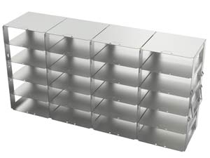 Edelstahlgestell fr Tiefkhlschrnke fr 20(5x4) Kryoboxen maximale H=54mm, TxBxH 560x140x277mm mit Klappgriffen fr Tiefkhlschnke</p>Freezer Racks, stainless steel for 20(5x4) boxes hight max: 54mm, with handles for upright freezers</p>Laborbedarf,Tiekhlschrankzubehr,Edelstahlgestelle fr Freezer