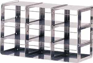 Edelstahlgestell fr Tiefkhlschrnke fr 9 (3x3) Kryoboxen maximale H=75mm, TxBxH 420x140x240mm mit Klappgriffen fr Tiefkhlschnke</p>Freezer Racks, stainless steel for 9(3x3) boxes hight max: 75mm, withhandles for upright freezers</p>Laborbedarf,Tiekhlschrankzubehr,Edelstahlgestelle fr Freezer