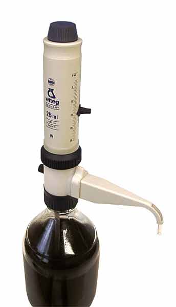Flaschendispenser Airless mit Entl�ftung, wenig Reagentienverlust, sichere Technik, Standardausf�hrung,  Sonderpreise bis 31.12.2011<br>Laborbedarf, Dispenser