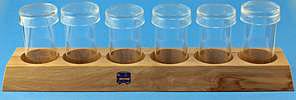 Frbeblock Hartholz mit 6 runden Frbezylindern</p>Staining stands , wooden, with 6 circular staining jars</p>Laborbedarf,Mikroskopie,Frbeblcke