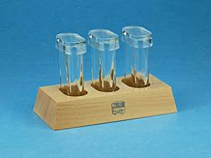 Frbeblock Hartholz mit 3 ovalen Frbezylindern</p>Staining stands , wooden, with 3 oval staining jars</p>Laborbedarf,Mikroskopie,Frbeblcke