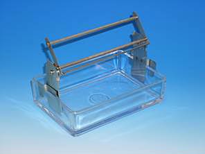 Frbegestell aus Edelstahl ohne Glasschale</p>Staining rack without glas tray</p>Laborbedarf,Mikroskopie,Frbegestelle