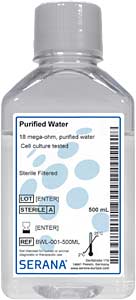 Wasser, gereinigt fr die Zellkultur, 500ml, steril filtriert</p>Cell culture grade purified water, 500ml, sterile filtered</p>Zellkultur,Zellkulturpuffer,Wasser fr die Zellkultur