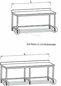 Arbeitstisch Edelstahl AISI 304 18/10 mit 100 mm Aufkantung an der Rckseite, ohne Boden, Hhe 900 mm, Tiefe 800 mm mit Rollen, 2 mit Bremsen<br>Work table stainless steel without shelf <br>Laborbedarf,Labormbel,Edelstahlmbel