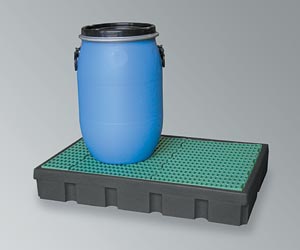 PE-Wanne zur Lagerung von bis zu 2Stck  60l F�sser, zur Lagerung von aggressiven Medien,DIBt-gepr�ft Z40.22-360,Ausf�hrung: mit PE-Gitterrost