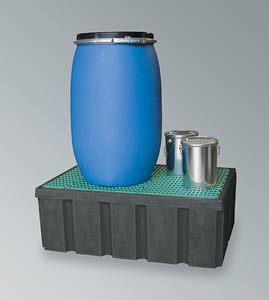 PE-Wanne zur Lagerung von bis zu 2Stck  120l F�sser, zur Lagerung von aggressiven Medien,DIBt-gepr�ft Z40.22-360,Ausf�hrung: mit PE-Gitterrost