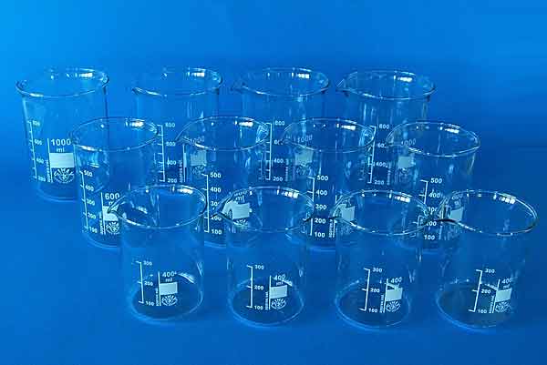 Becherglasset Borosilikatglas 3.3 niedere Form 12teilig  400 - 1000 ml, Lagerbestand: 8Pack<br>Laborbedarf, Laborglas,Becherglser