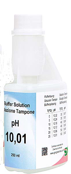 Puffer pH 10,  0,02 / 25C, 250 ml Flasche, farblos<br>Buffer pH 10,  0.02 / 25  C, 250 ml bottle, colorless <br>Laborbedarf, pH-Messung und Leitfhigkeitsmessung,pH Puffer