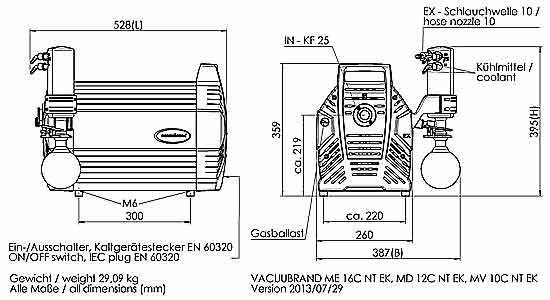 Chemie-Vakuumsystem ME 16C NT +EK, Max. Saugvermgen bei 50/60 Hz 16.3 / 18.4 m3/h, Endvakuum (abs.) 70 / 53 mbar/torr, 230V 50/60Hz<br>Chemistry vacuum system ME 16C NT +EK, Max. pumping speed at 50/60 Hz  16.3 / 18.4 m3/h, Ultimate vacuum (abs.) 70 / 53 bar/torr<br>Laborbedarf, Pumpen, Membranpumpen