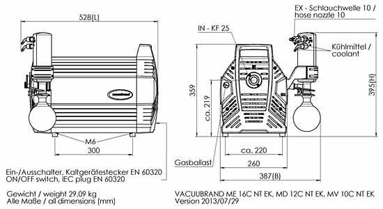 Chemie-Vakuumsystem MD 12C NT +EK  mit druckseitigem Emissionskondensator (EK), Max. Saugvermgen bei 50/60 Hz 11.1 / 12.3 m3/h ,Endvakuum (abs.) 2 / 1.5mbar/torr <br>Chemistry vacuum system MD 12C NT +EK with waste vapor condenser at the outlet (EK), Max. pumping speed at 50/60 Hz 11.1 / 12.3 m3/h , Ultimate vacuum (abs.) 2 / 1.5 mbar/torr<br>Laborbedarf, Pumpen, Membranpumpen