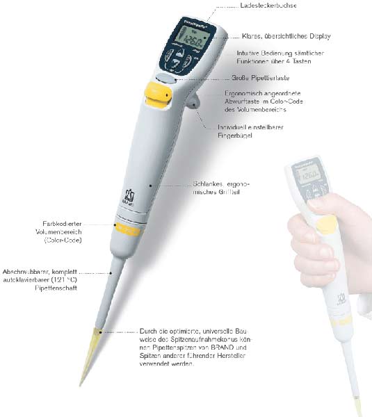 Transferpette® electronic, Einkanalpipette elektronisch, 5 Funktionen: Pipettieren, reverses Pipettieren, Mischen, Dispensieren und Gelelektrophorese-Modus<br>Transferpette® electronic, Single-channel microliter pipette, electronic  with 5 functions:  pipetting, reverse pipetting, mixing, GEL-Electrophoresis and dispensing<br>>Laborbedarf,Pipetten,Einkanalpipetten elektronisch,Transferpette