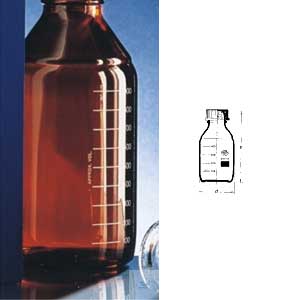 Laboratory bottles (Reagent bottles) , brown, borosilicate glass 3.3, with blue screw GL 45 and outlet ring acc. to DIN, marked<br>10 bottles in one package