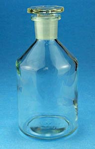 Steilbrustflaschen Enghals (Klarglas)<br>Bottles with conical shoulder, narrow neck, clear glass, with glass stopper<br>Laborbedarf,Laborglas,Laborflaschen