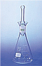 Jodzahlkolben, Duran, mit Trichter und NS-Hohlstopfen NS29/32 mit langem Stiel</p>Iodine-flasks, made from DURAN tubing,   w. funnel, w. hollow ST-glass-stopper  w. extra long stem,NS 29/32 </p>Laborbedarf Glasgerte Volumenmessung Wasser- und Umweltanalytik,Jodzahlkolben