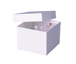 Kryobox 136x136, Pappe ohne Rastereinsatz H = 100 mm mit wasserabweisender Standardbeschichtung (WS) oder wasserfester Kunststoffbeschichtung (KB)
