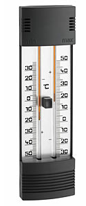 Maxima-Minima-Thermometer fr auen und innen, quecksilberfrei, ohne Dach, schwarz</p>Maximum-minimum thermometer, mercury-free, without roof, black</p>Laborbedarf,Temperaturmessung,Thermometer