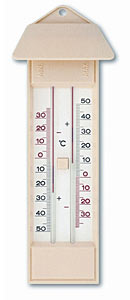 Maxima-Minima-Thermometer fr auen und innen, quecksilberfrei, mit Dach, beige</p>Maximum-minimum thermometer, mercury-free, witht roof, beige</p>Laborbedarf,Temperaturmessung,Thermometer