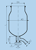 Processing kettle for built-in bottom closure  KZA, RK ,borosilicate glass 3.3