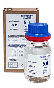 Leitfhigkeitsstandard 5 S/cm  0.1% / 25C, 300 ml Flasche mit N.I.S.T Zertifikat<br>Conductivity standard 5 S / cm  0.1% / 25  C, 300 ml bottle with N.I.S.T certificate <br>Laborbedarf, pH-Messung und Leitfhigkeitsmessung,Leitfhigkeitsstandards