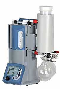 VARIO Chemie-Pumpstand PC 3001 VARIOpro TE mit saugseitigem Abscheider aus Glas mit Schutzbeschichtung und auspuffseitigem Trockeneiskondensator und bentigt damit keinen Khlwasseranschluss und Vakuum-Controller  CVC 3000, Max. Saugvermgen bei 50/60 Hz 2.0m3/h ,Endvakuum (abs.) 2 / 1.5mbar/torr <br>VARIO chemistry pumping unit PC 3001 VARIOpro TE with  inlet separator made of glass with a protective coating and equipped with an outlet dry ice condenser, so that no cooling water connection is required. and Vacuum controller  CVC 3000, , Max. pumping speed at 50/60 Hz 2.0 m3/h , Ultimate vacuum (abs.) 2 / 1.5mbar/torr<br>Laborbedarf, Pumpen, Membranpumpen