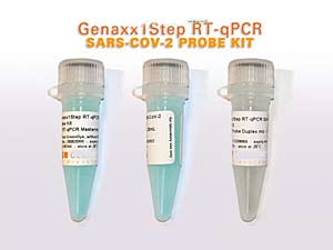 Genaxx1Step RT-qPCR SARS-CoV-2 Probe Kit, RNA mus nicht vorher isoliert werden, hoher Zeit- und Kostenvorteil</p>Genaxx 1 Step RT-PCR SARS-CoV-2 Probe Kit, RNA does not have to be isolated beforehand, high time and cost advantage </p>Laborbedarf,Molekularbiologie,SARS-CoV-2 Probe Kit
