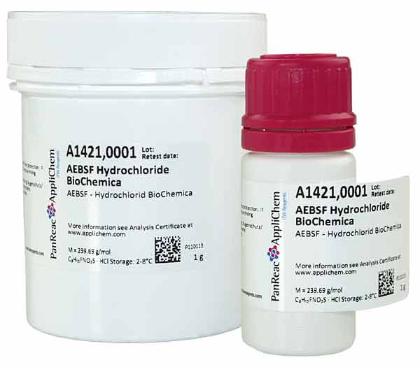 AEBSF-Hydrochlorid  BioChemica</p>AEBSF HydrochlorideBioChemica</p>Laborbedarf,Enzyminhibitoren,AEBSF