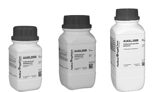 Trichloressigs�ure BioChemica , Gehalt (titr.): min. 99 %, Menge: 1kg</p>Trichloroacetic Acid BioChemica, amount: min. 99 %</p>Laborbedarf,Biochemikalien,Puffer,Trichloressigs�ure 99% Biochemica