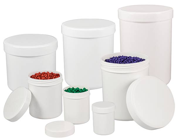Mehrzweckdosen PP, ideal rund, mit Schraubdeckel<br>Multipurpose containers, PP, white, with screw-cap<br>Laborbedarf, Lagerung,Runddosen