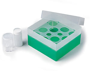 Kryobox B10 GLW� H�he = 70-80 mm f�r Scintillations-Vials o. Coulter Counter Vials (f�r R�hrchen 10 x � =  30 mm, 2 x � = 17 mm)