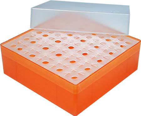 Kryobox B52 GLW� H�he = 45-55 mm mit Raster 10 x 10 runden Bohrungen (zwei Eins�tze) f�r 0,5 ml Reaktionsgef��e, wackelfrei!