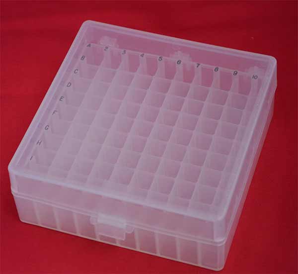 Aufbewahrungsbox PP in neutraler Farbe mit 10 x 10 Reihen,Sonderposten, mit abnehmbarem Klappdeckel und alphanumerischer Kennzeichnung,Polypropylen, temperaturbestndig bis -90C, autoklavierbar bis 121C.Hersteller Alpha Laboratories  Artikel LW5750N) 116 Stck i, Sonderposten</p>Rack 100-Position Freezer Rack Hinged Lid 10 x 10,The 100-Position Freezer Rack has a 10 x 10 tube array with alphanumeric indexing for easy referencing</p>Laborbedarf,Kltelagerung,Kryoboxen