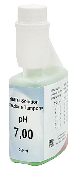 Puffer pH 7,  0,01 / 25C, 250 ml Flasche, grn<br>Buffer pH 7,  0.01 / 25  C, 250 ml bottle, green<br>Laborbedarf, pH-Messung und Leitfhigkeitsmessung,pH Puffer