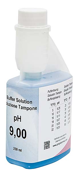 Puffer pH 9,21  0,02 / 25C, 250 ml Flasche, blau<br>Buffer pH 9,21  0.02 / 25  C, 250 ml bottle, blue<br>Laborbedarf, pH-Messung und Leitfhigkeitsmessung,pH Puffer